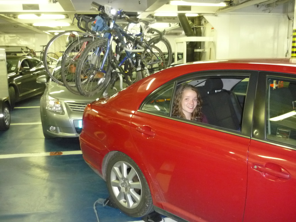 Our family car on the return ferry, well loaded with bikes!