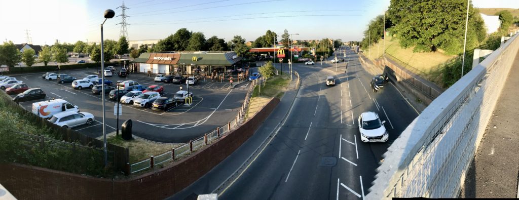 Panoramic from Busway bridge of A505 Dunstable